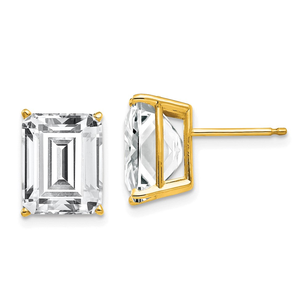 14K Gelbgold Ohrringe mit 10x8 mm Zirkonia im Smaragdschliff