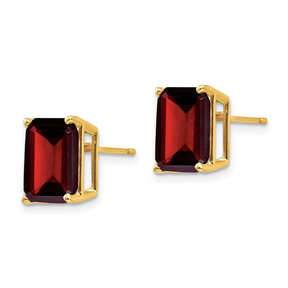 14K Gelbgold Ohrringe mit Granat im Smaragdschliff, 10 x 8 mm