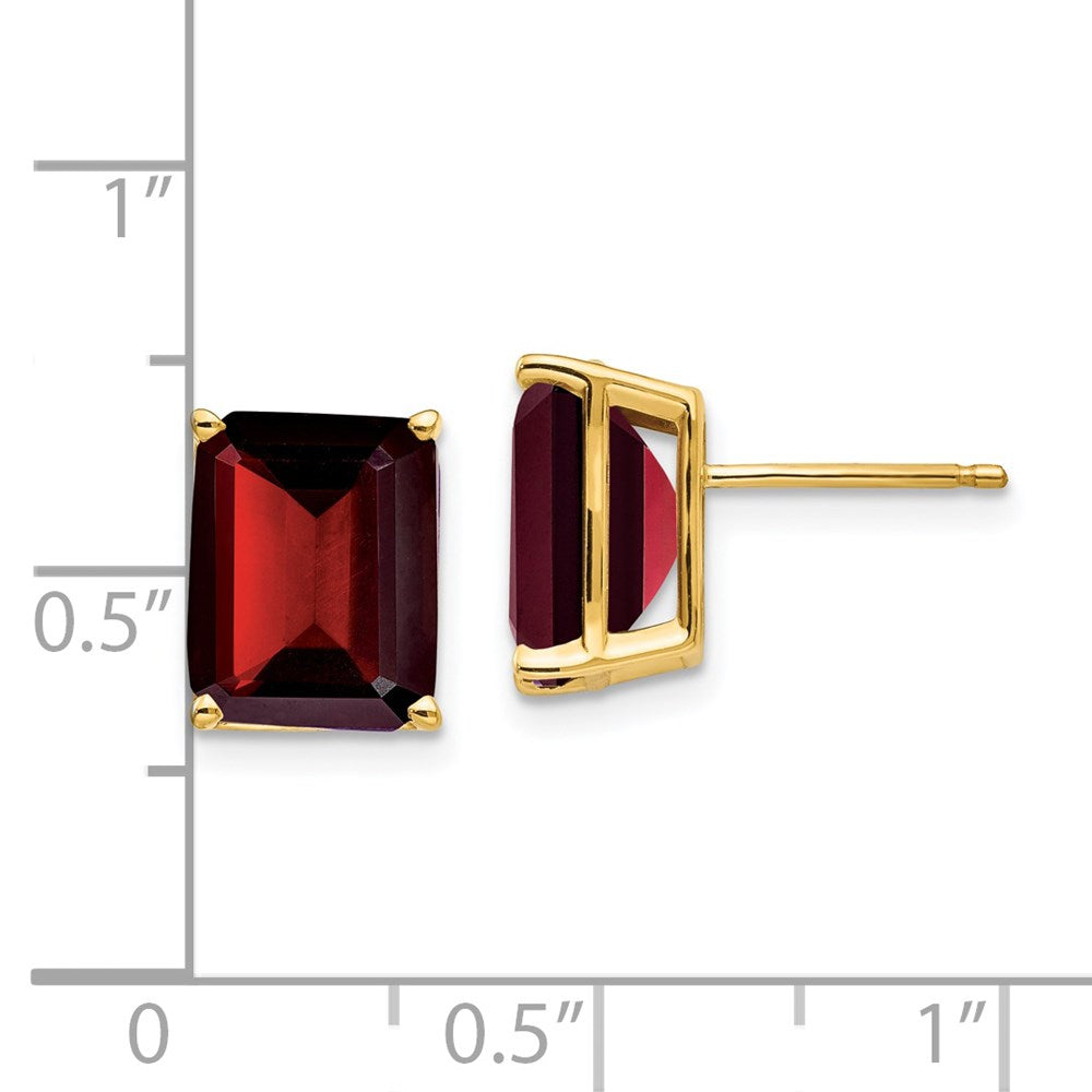 14K Gelbgold Ohrringe mit Granat im Smaragdschliff, 10 x 8 mm