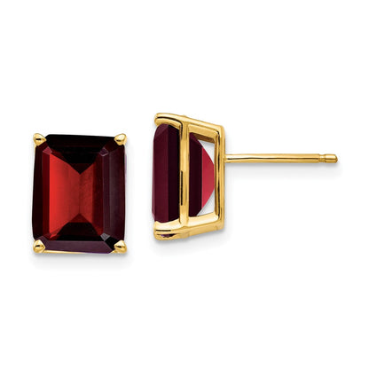 14K Gelbgold Ohrringe mit Granat im Smaragdschliff, 10 x 8 mm