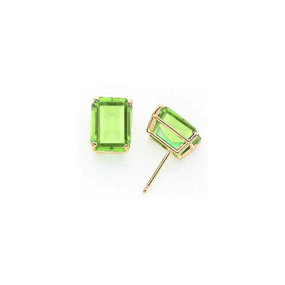 14K Gelbgold Ohrringe mit Peridot im Smaragdschliff, 10 x 8 mm