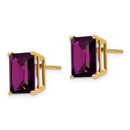14K Gelbgold Ohrringe mit Rhodolith-Granat im Smaragdschliff, 10 x 8 mm