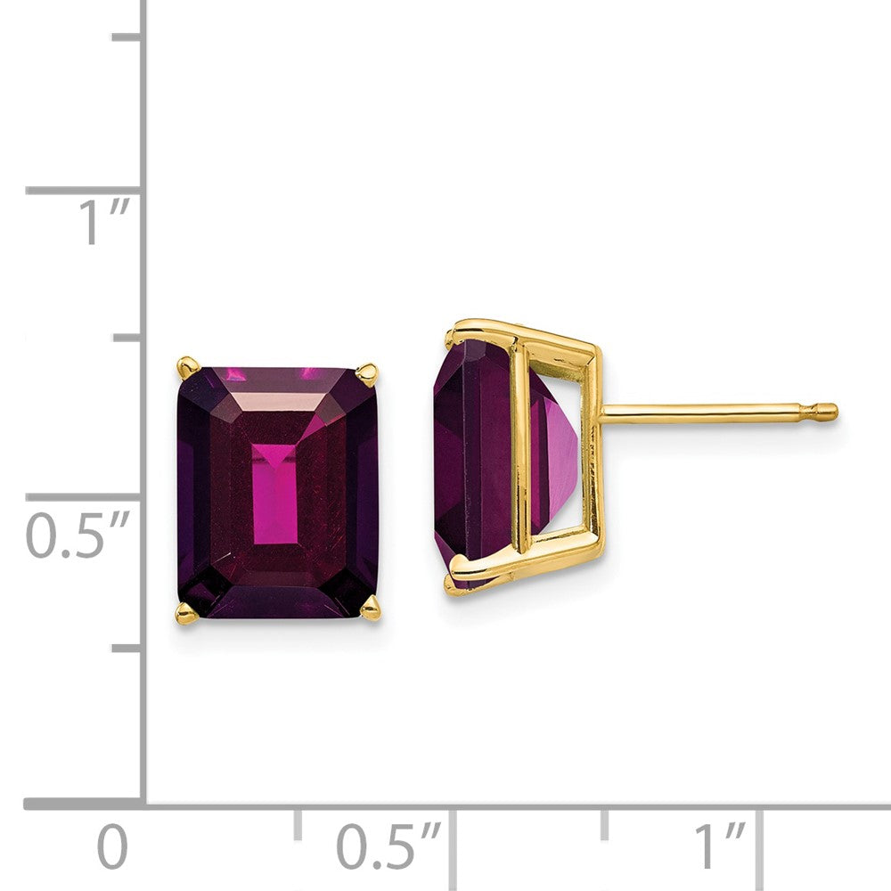 14K Gelbgold Ohrringe mit Rhodolith-Granat im Smaragdschliff, 10 x 8 mm