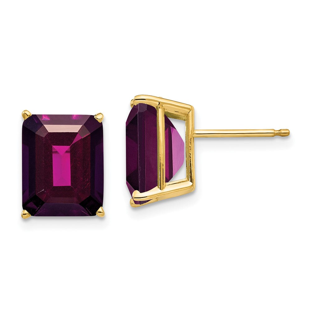 14K Gelbgold Ohrringe mit Rhodolith-Granat im Smaragdschliff, 10 x 8 mm