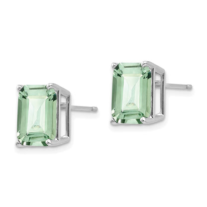 14K Weißgold Ohrringe mit grünem Quarz im Smaragdschliff, 10x8 mm