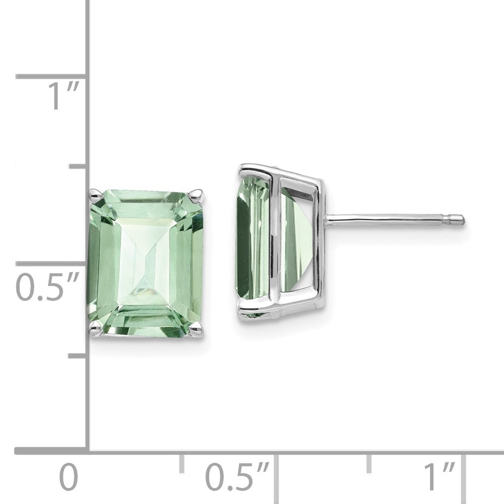14K Weißgold Ohrringe mit grünem Quarz im Smaragdschliff, 10x8 mm