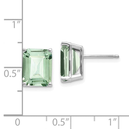 14K Weißgold Ohrringe mit grünem Quarz im Smaragdschliff, 10x8 mm