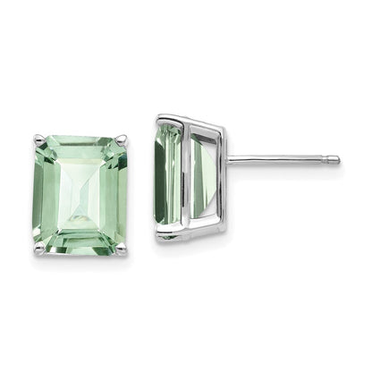 14K Weißgold Ohrringe mit grünem Quarz im Smaragdschliff, 10x8 mm
