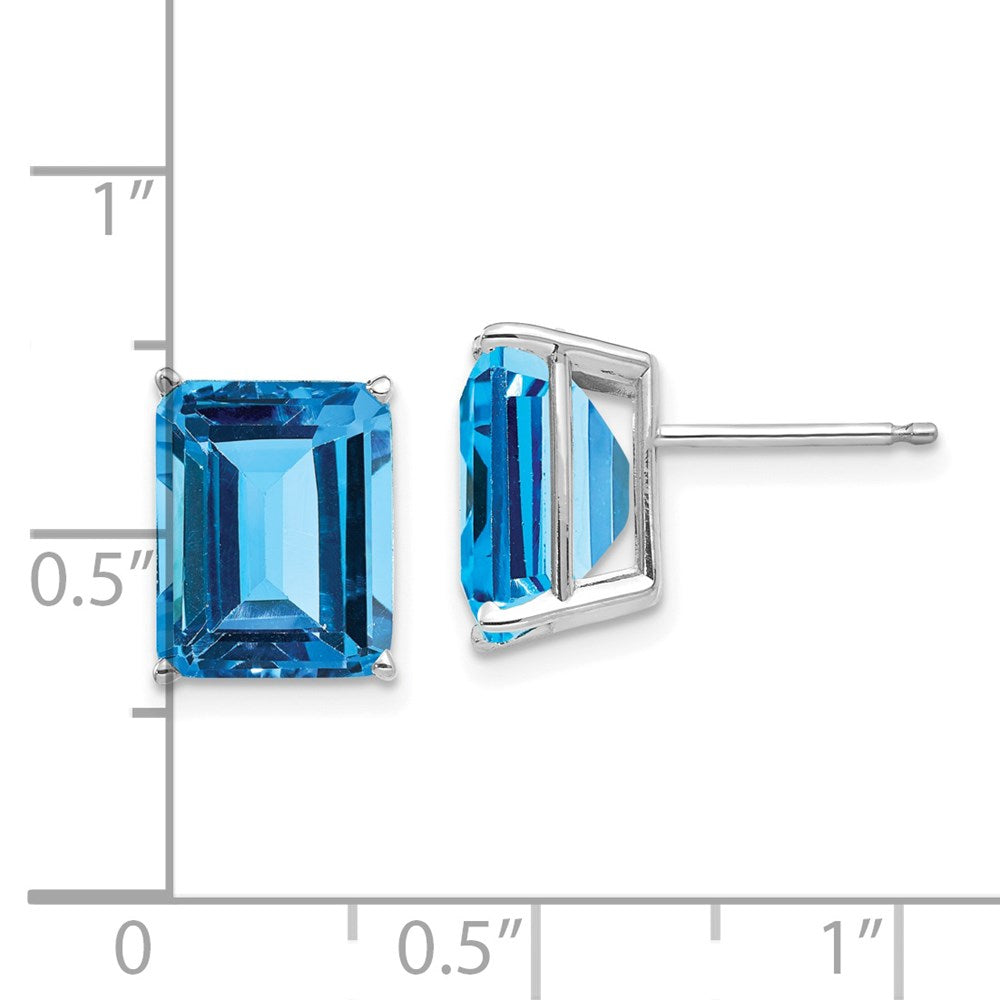 14K Weißgold Ohrringe mit Blautopas im Smaragdschliff, 10x8 mm