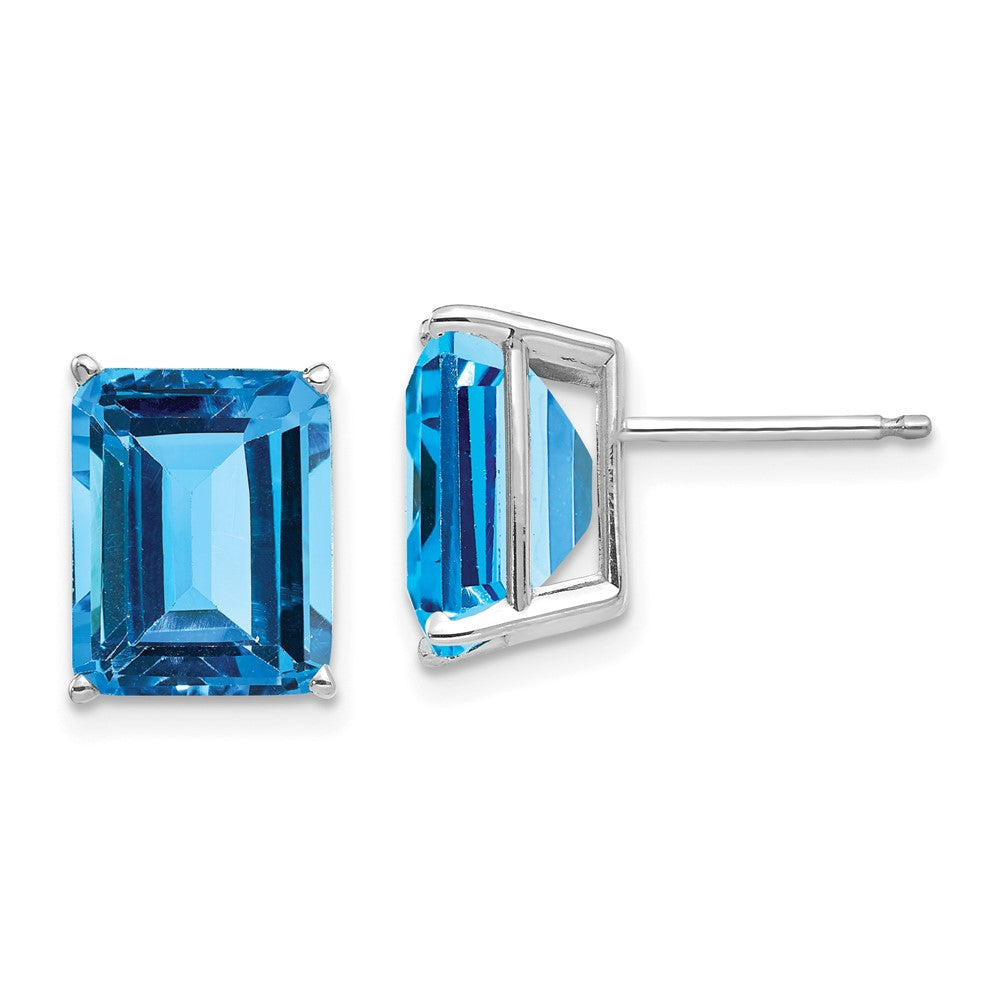 14K Weißgold Ohrringe mit Blautopas im Smaragdschliff, 10x8 mm