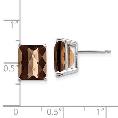14K Weißgold Ohrringe mit 10 x 8 mm achteckigem Schachbrettschliff Rauchquarz-Gelbgold