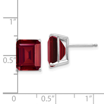14K Weißgold Ohrringe mit 10x8mm Smaragdschliff synthetischem Rubin