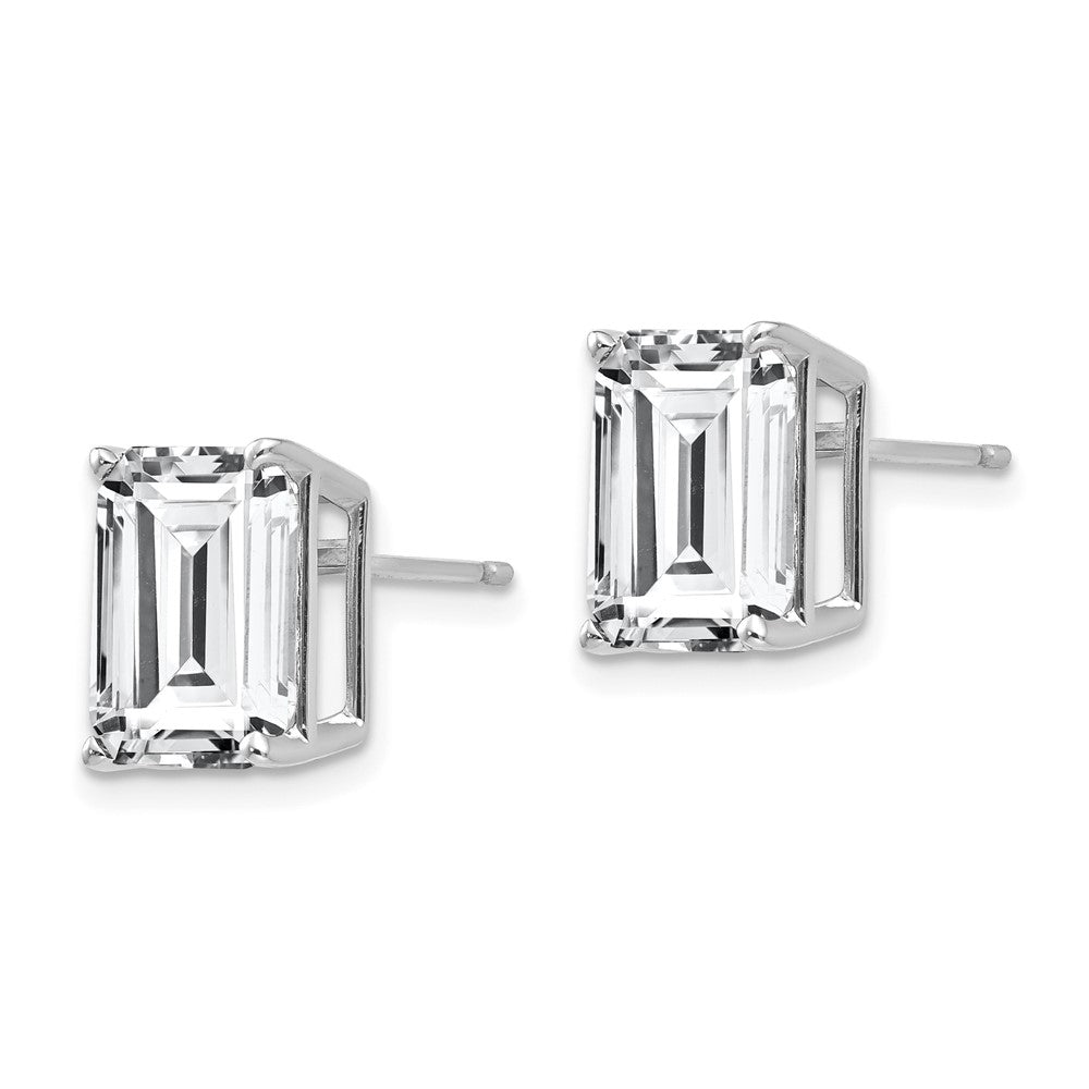 14K Weißgold Ohrringe mit Smaragdschliff-Zirkonia, 10x8 mm