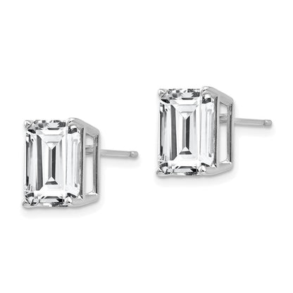 14K Weißgold Ohrringe mit Smaragdschliff-Zirkonia, 10x8 mm