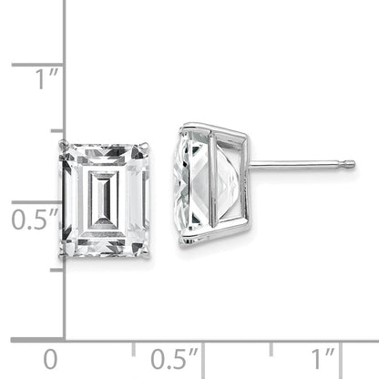 14K Weißgold Ohrringe mit Smaragdschliff-Zirkonia, 10x8 mm