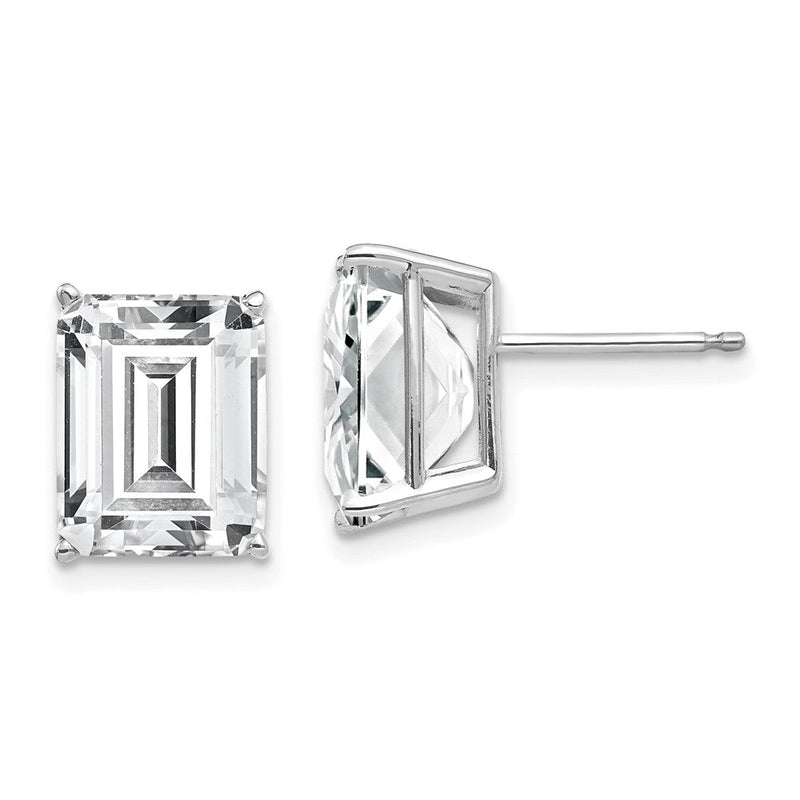 14K Weißgold Ohrringe mit Smaragdschliff-Zirkonia, 10x8 mm