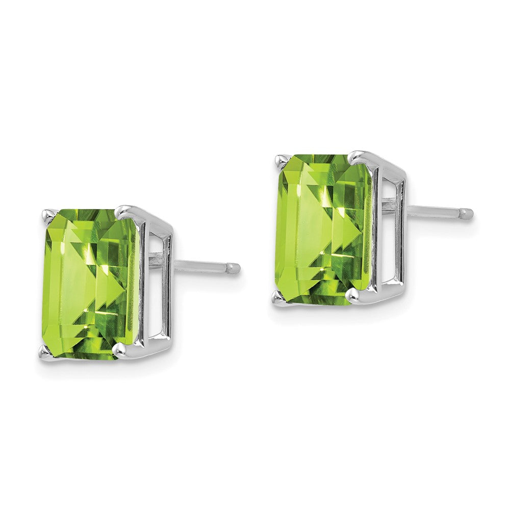 14K Weißgold Ohrringe im Smaragdschliff mit 10x8 mm Peridot