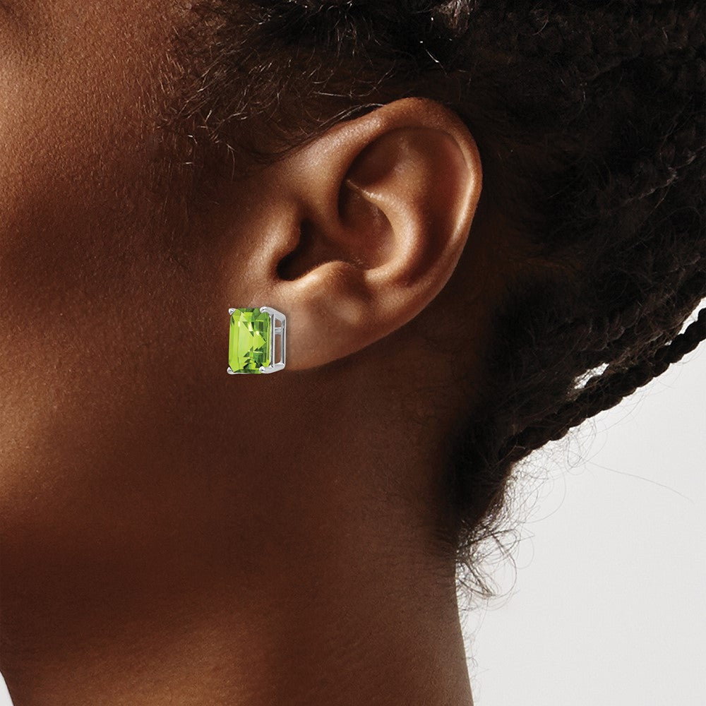 14K Weißgold Ohrringe im Smaragdschliff mit 10x8 mm Peridot