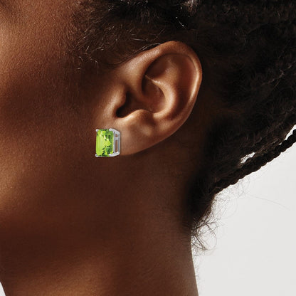 14K Weißgold Ohrringe im Smaragdschliff mit 10x8 mm Peridot