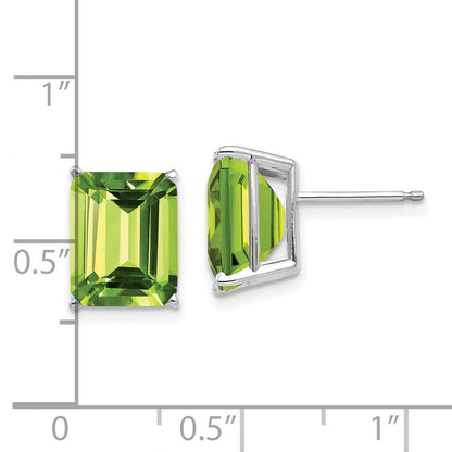 14K Weißgold Ohrringe im Smaragdschliff mit 10x8 mm Peridot
