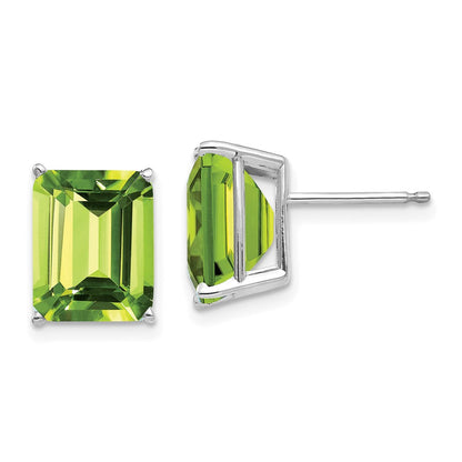 14K Weißgold Ohrringe im Smaragdschliff mit 10x8 mm Peridot