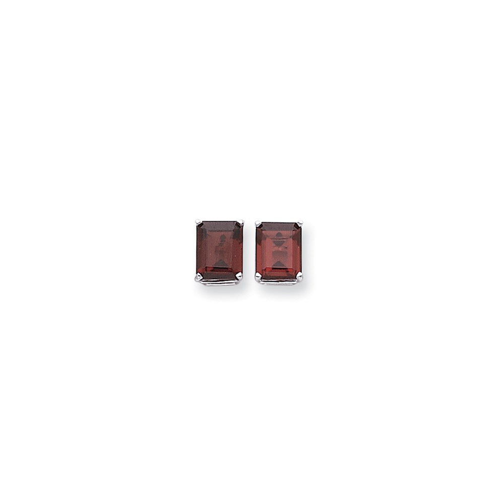 14K Weißgold Ohrringe mit 10x8 mm Rhodolith-Granat im Smaragdschliff