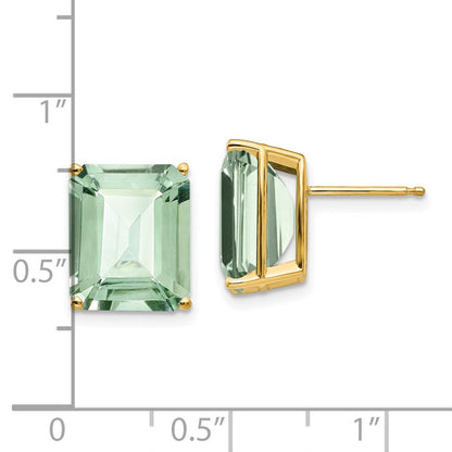 14K Gelbgold Ohrringe mit 12x10 mm Grünquarz im Smaragdschliff