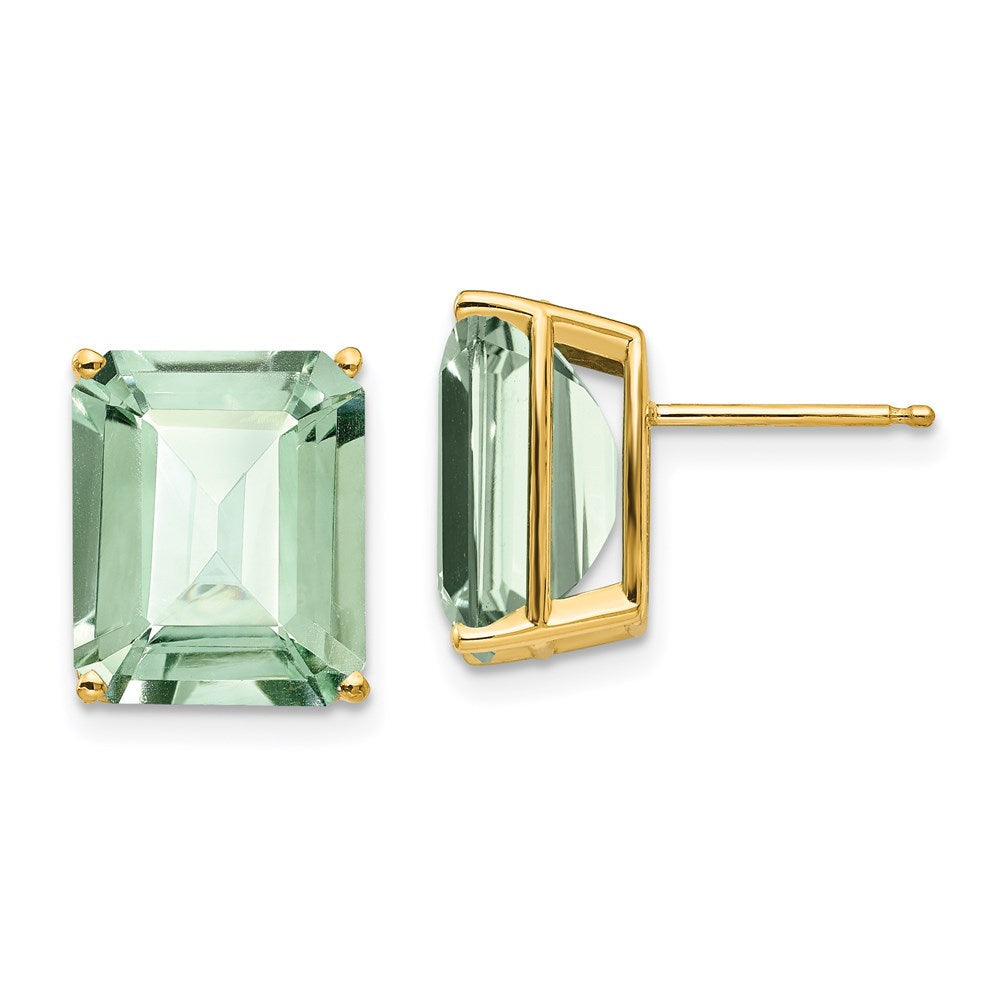14K Gelbgold Ohrringe mit 12x10 mm Grünquarz im Smaragdschliff