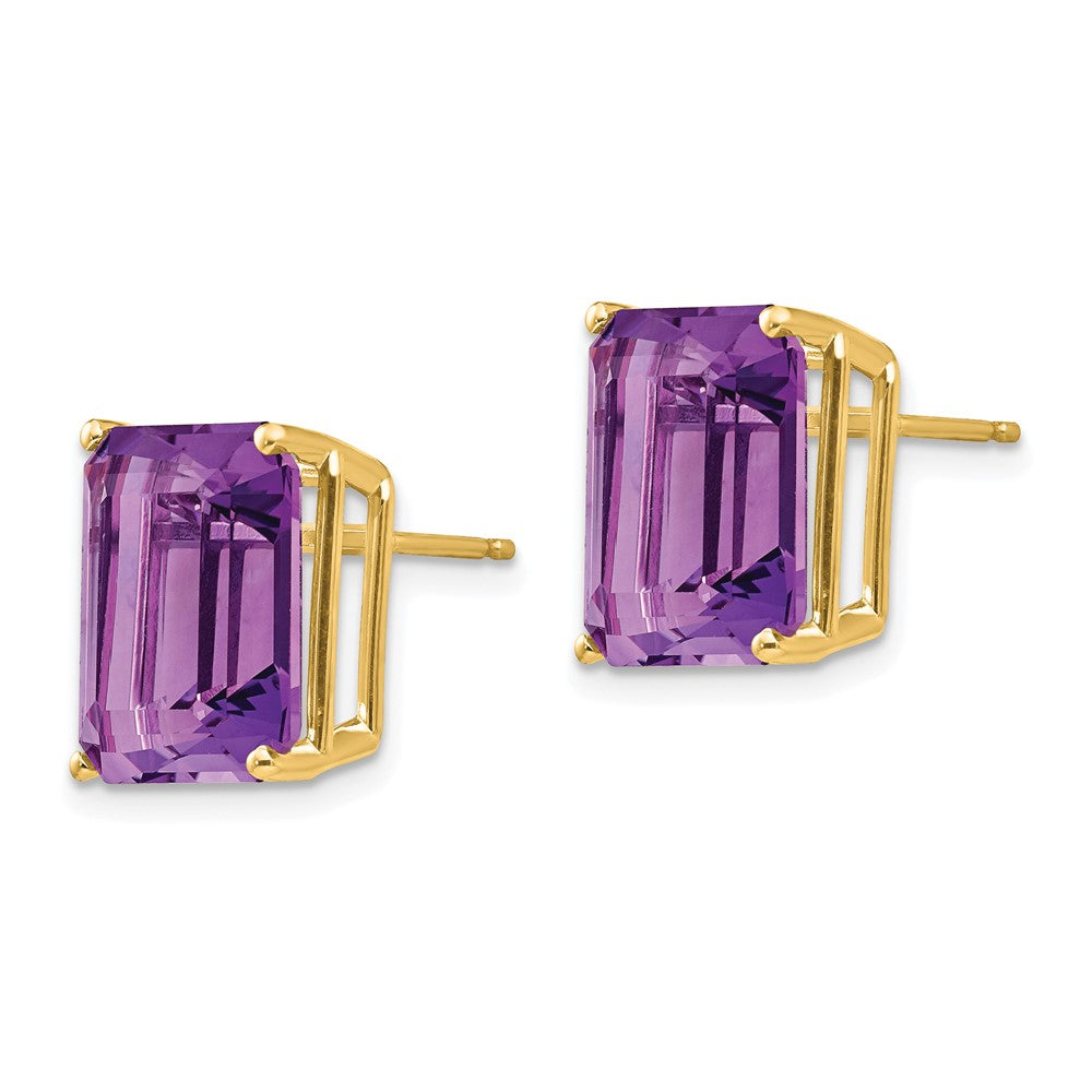 14K Gelbgold Ohrringe mit Amethyst im Emerald-Cut, 12 x 10 mm