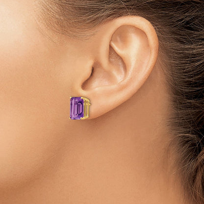 14K Gelbgold Ohrringe mit Amethyst im Emerald-Cut, 12 x 10 mm