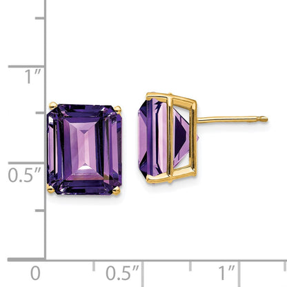 14K Gelbgold Ohrringe mit Amethyst im Emerald-Cut, 12 x 10 mm