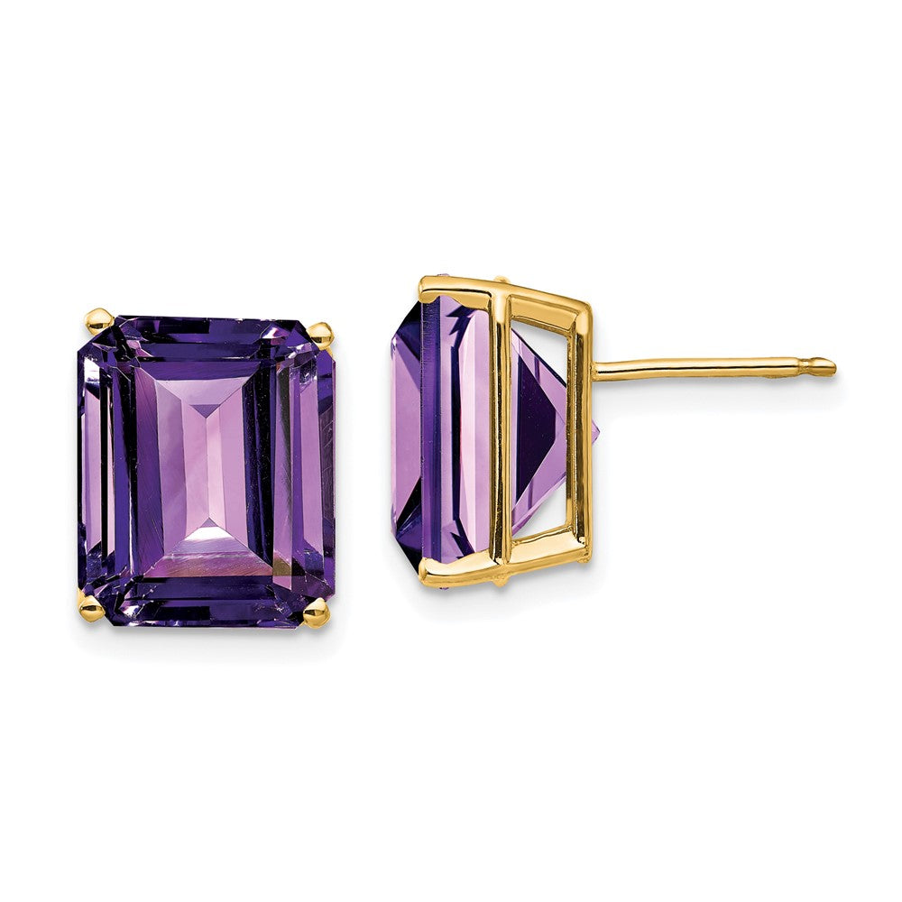 14K Gelbgold Ohrringe mit Amethyst im Emerald-Cut, 12 x 10 mm