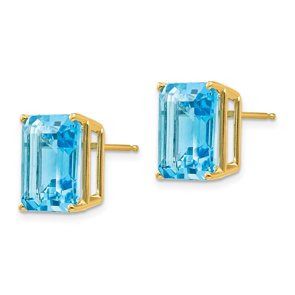 14K Gelbgold Ohrringe mit Blautopas im Smaragdschliff, 12 x 10 mm