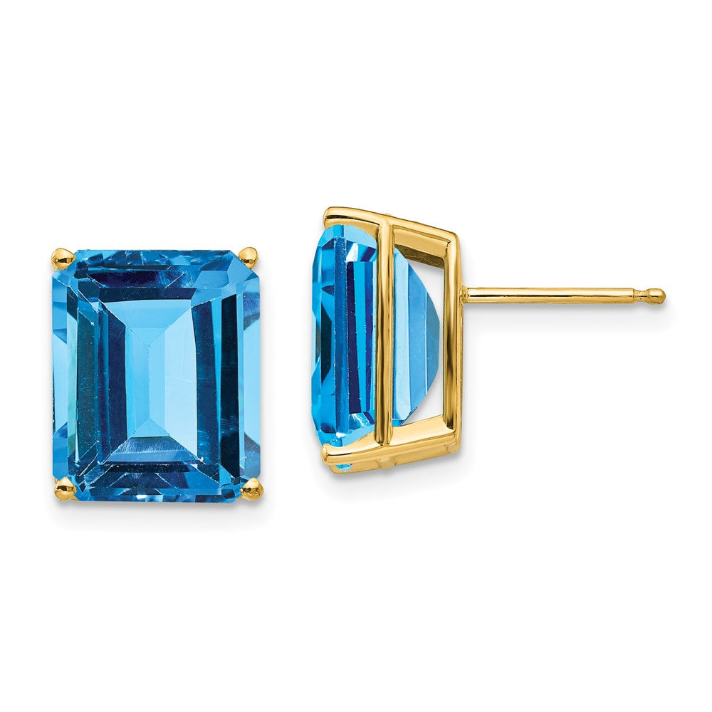 14K Gelbgold Ohrringe mit Blautopas im Smaragdschliff, 12 x 10 mm