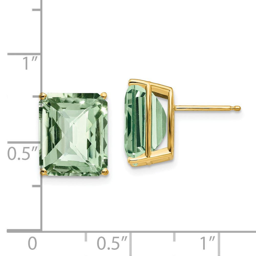 14K Gelbgold Ohrringe mit 12x10 mm Oktagon-Schachbrettschliff-Grünquarz