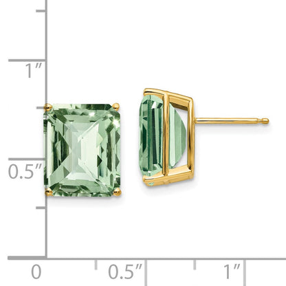 14K Gelbgold Ohrringe mit 12x10 mm Oktagon-Schachbrettschliff-Grünquarz