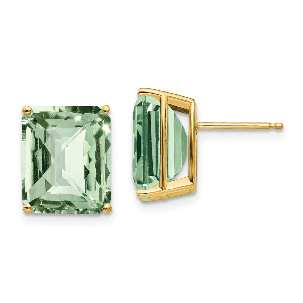 14K Gelbgold Ohrringe mit 12x10 mm Oktagon-Schachbrettschliff-Grünquarz