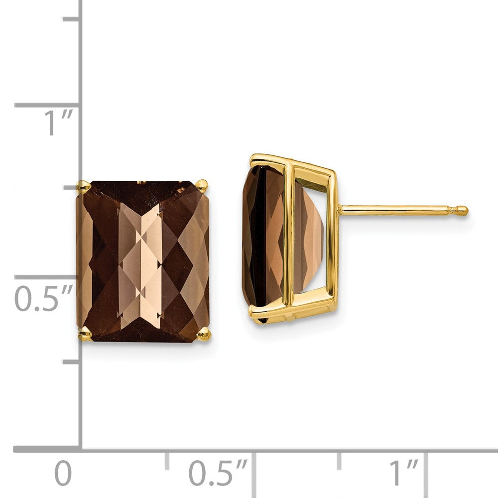 14K Gelbgold Ohrringe mit 12x10 achteckigem Schachbrettschliff-Rauchquarz
