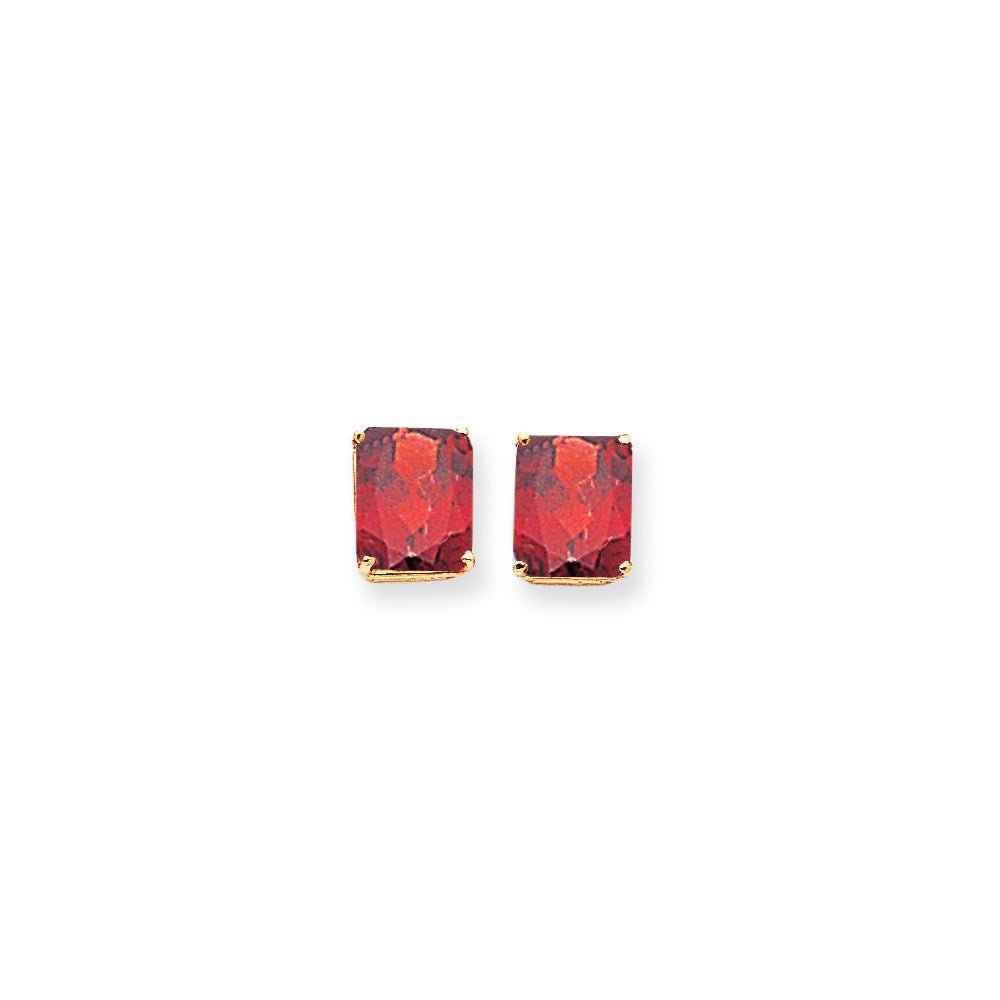 14K Gelbgold Ohrringe mit 12x10 mm Smaragdschliff synthetischem Rubin