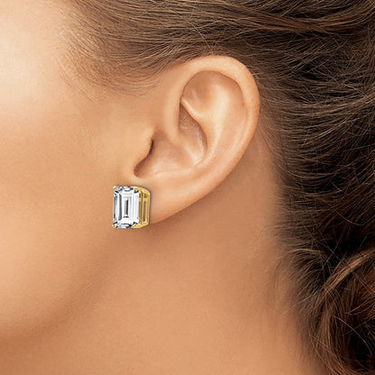 14K Gelbgold Ohrringe mit 12x10 mm Zirkonia im Smaragdschliff