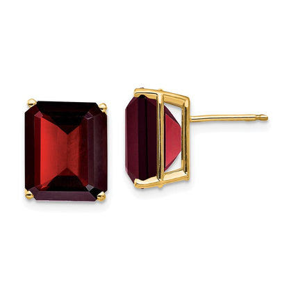 14K Gelbgold Ohrstecker mit Granat im Emerald-Cut
