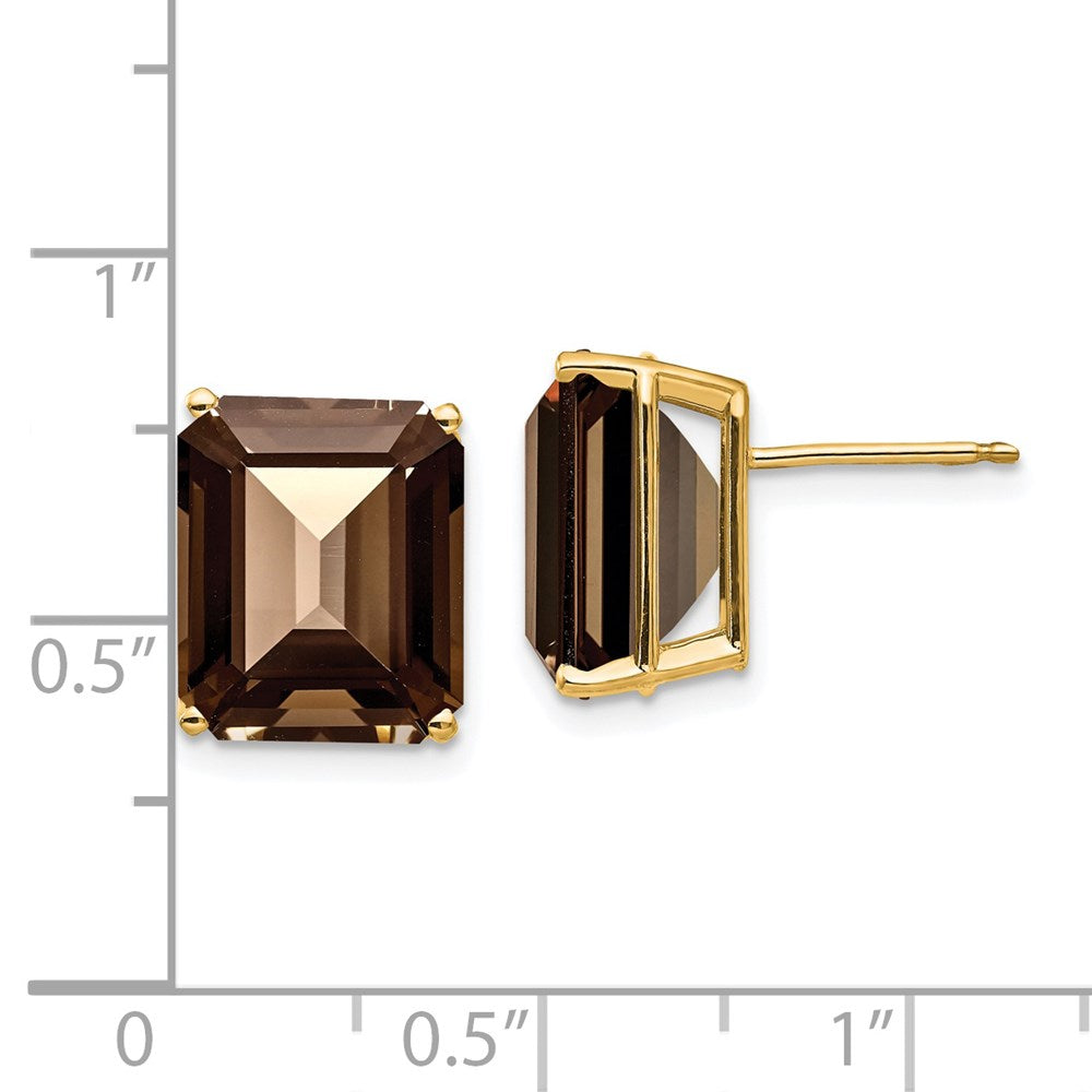 14K Gelbgold Ohrringe mit 12x10 mm Smoky-Quarz im Emerald-Cut