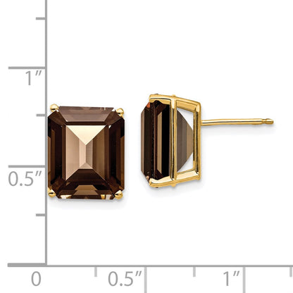 14K Gelbgold Ohrringe mit 12x10 mm Smoky-Quarz im Emerald-Cut