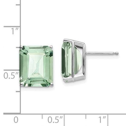 14K Weißgold Ohrringe mit Grünem Quarz im Smaragdschliff, 12 x 10 mm