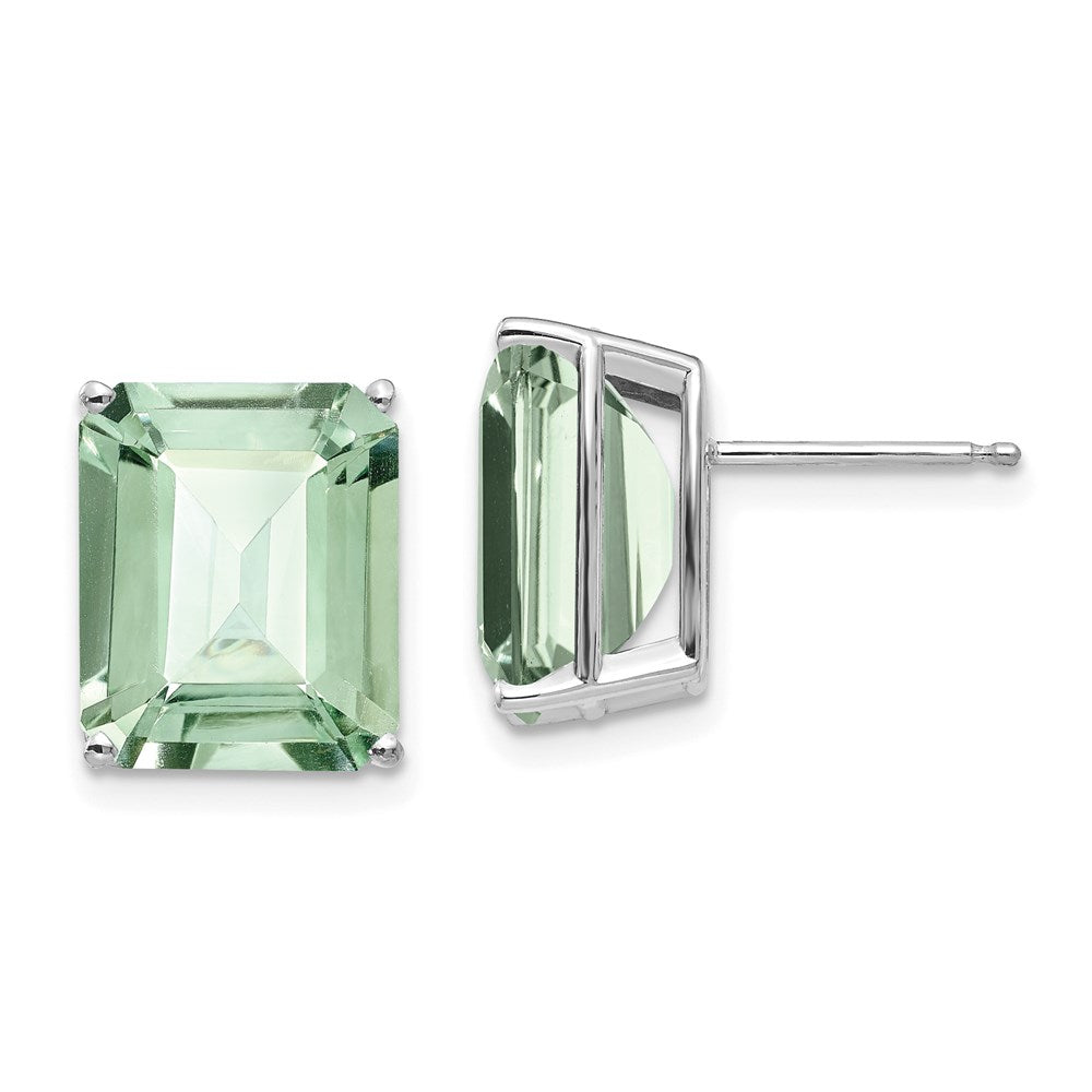 14K Weißgold Ohrringe mit Grünem Quarz im Smaragdschliff, 12 x 10 mm