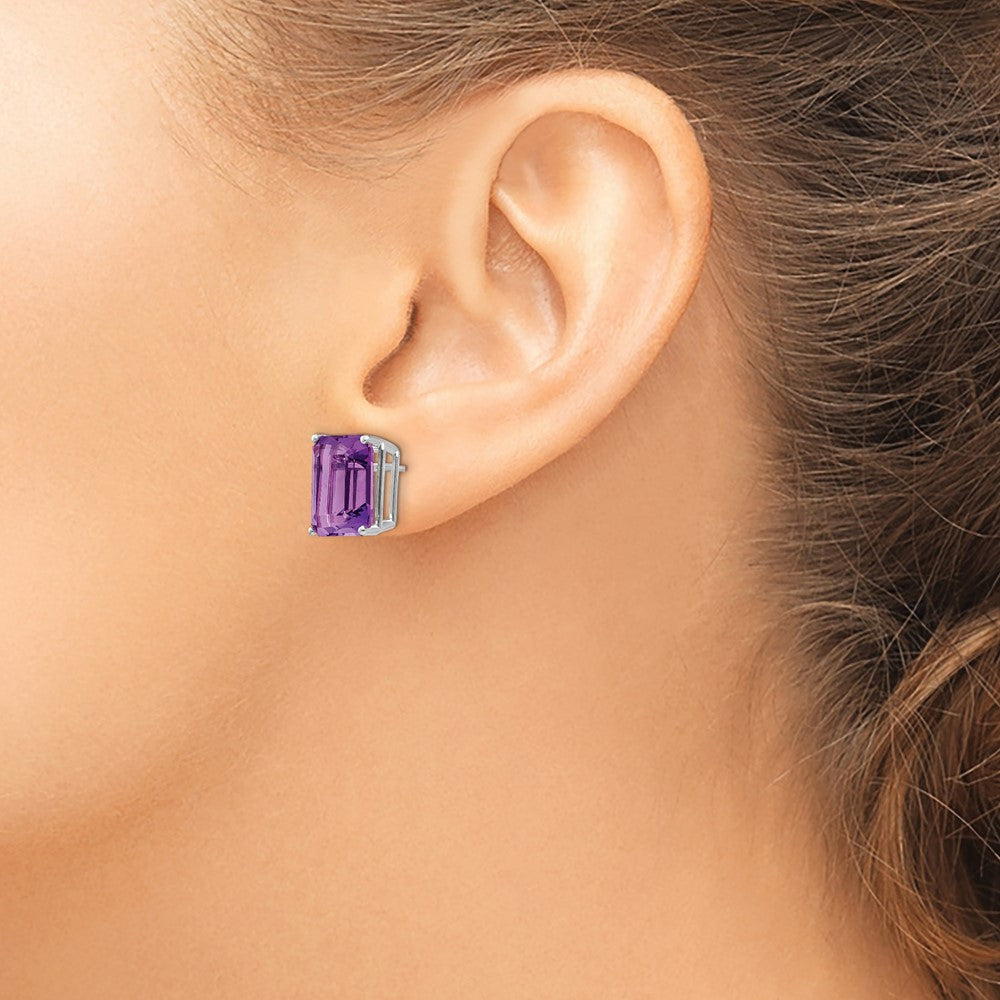 14K Weißgold Ohrringe mit Amethyst im Smaragdschliff, 12 x 10 mm