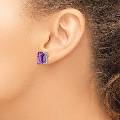 14K Weißgold Ohrringe mit Amethyst im Smaragdschliff, 12 x 10 mm