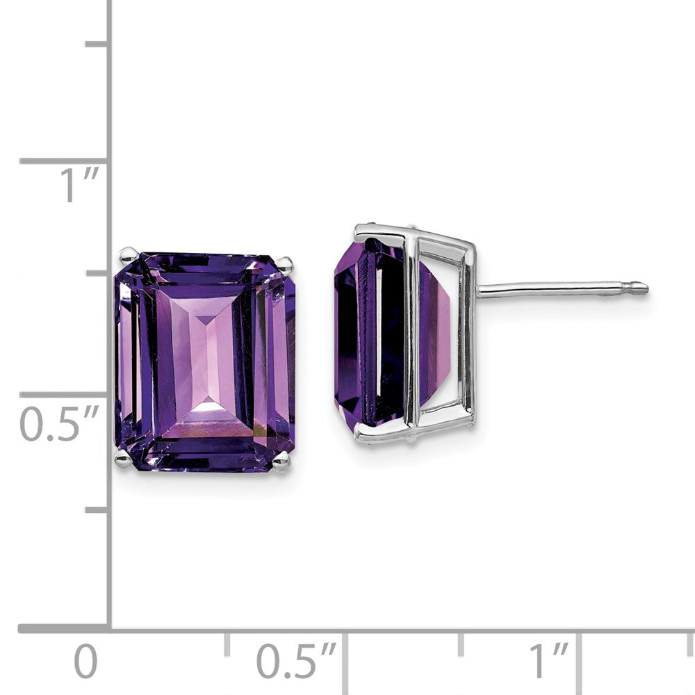 14K Weißgold Ohrringe mit Amethyst im Smaragdschliff, 12 x 10 mm
