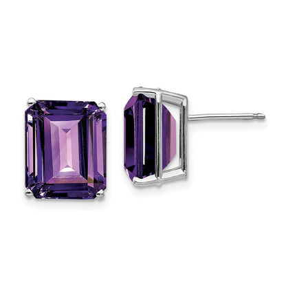 14K Weißgold Ohrringe mit Amethyst im Smaragdschliff, 12 x 10 mm