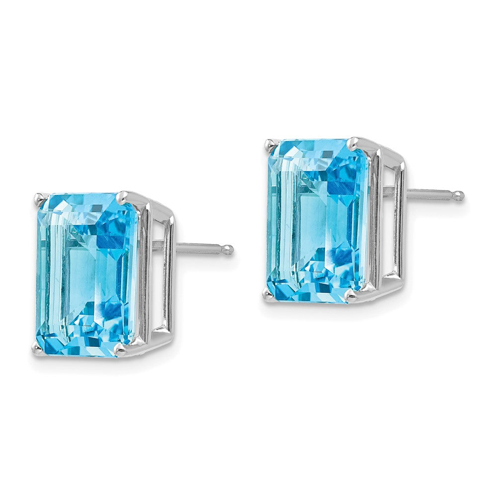 14K Weißgold Ohrringe mit 12x10 mm Blautopas im Smaragdschliff